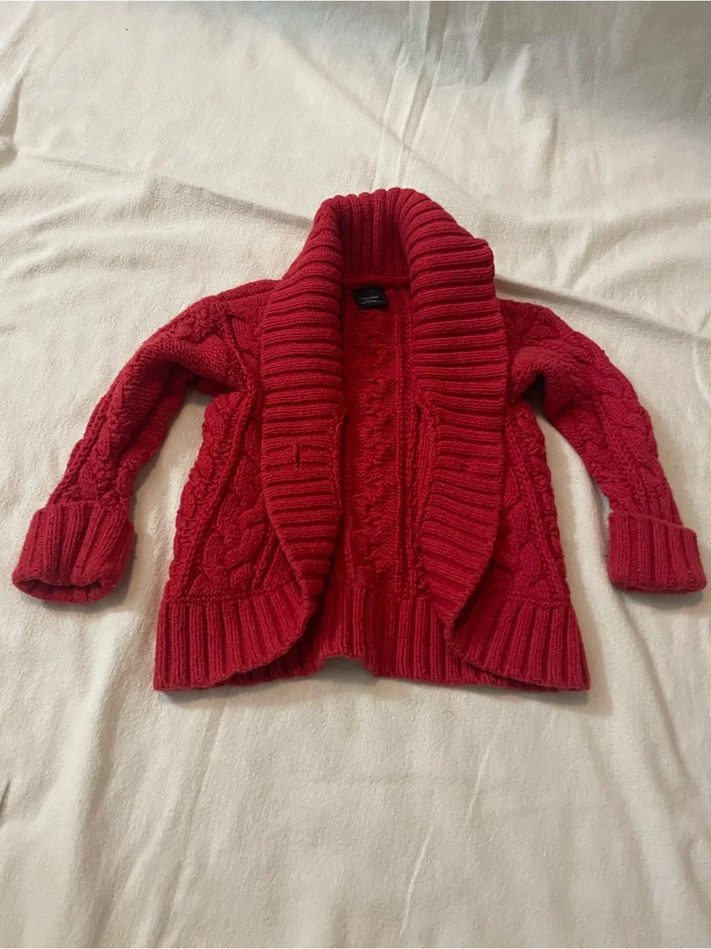 GAP Red Cable-Knit Shawl Collar Cardigan